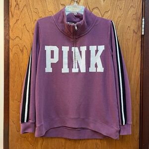 PINK Victoria’s Secret Half Zip Pullover Sweatshirt Racer Stripe Purple FLAW